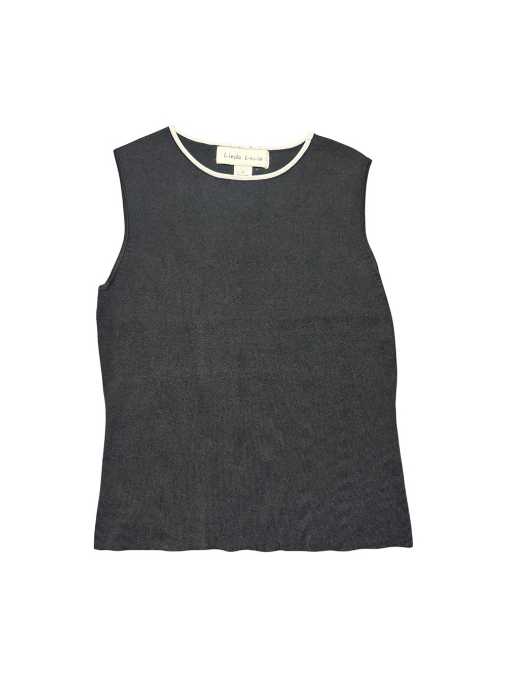 Linda Lucia Women’s Medium Black Sleeveless Knit Tank Top Contrast Trim